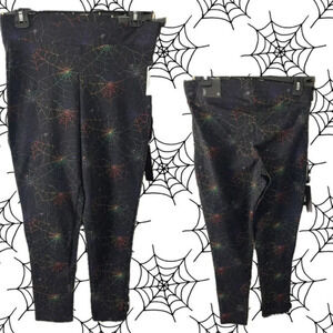 Torrid 0 Black Rainbow Spider Web Print Flat Elastic Waistband Cotton Leggings
